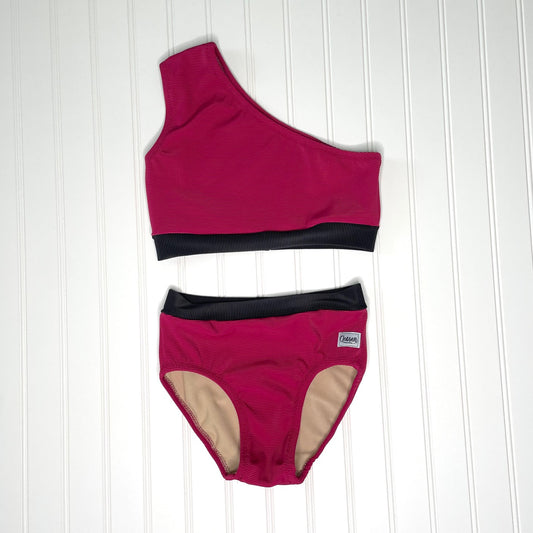 One Shoulder Ribbed Burgundy/Black Dance Brief Set